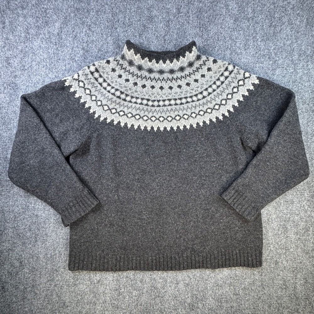 Vtg 90s Eddie Bauer Fair Isle Lambswool Mock Neck Sweater XL Nordic Fisherman